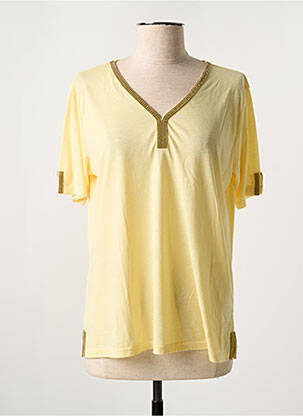 T-shirt sérigraphie avec strass manches courtes jaune LEO & UGO femme