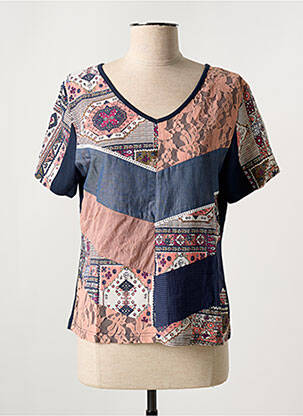 T-shirt col v manches courtes bleu FIGURE LIBRE femme