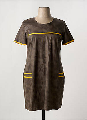 Robe mi-longue manches courtes manches courtes marron HALOGENE femme