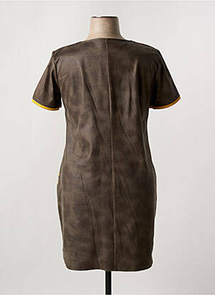 Robe mi-longue manches courtes manches courtes marron HALOGENE femme