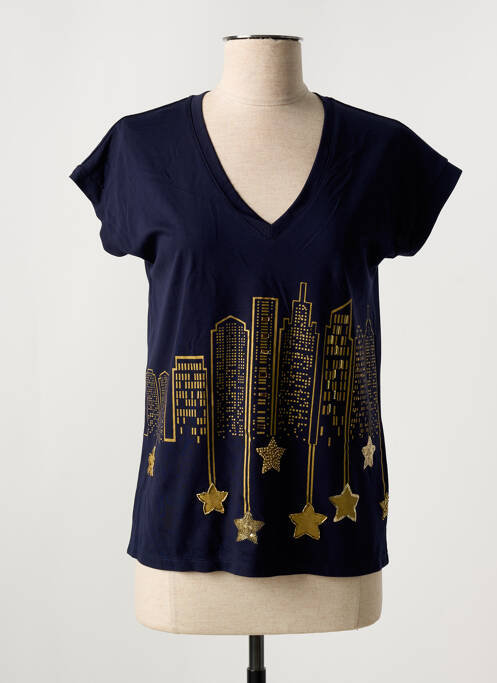 T-shirt sérigraphie avec strass manches courtes bleu LEO & UGO femme