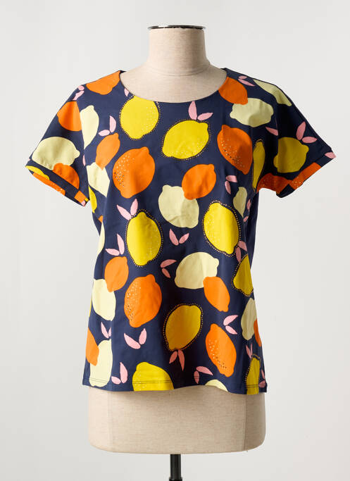 T-shirt imprimé fantaisie manches courtes bleu LEO & UGO femme