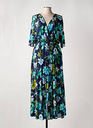 Robe longue imprimé fleurs manches courtes bleu HALOGENE femme