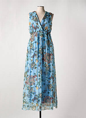 Robe longue imprimé fleurs sans manche bleu LEO & UGO femme