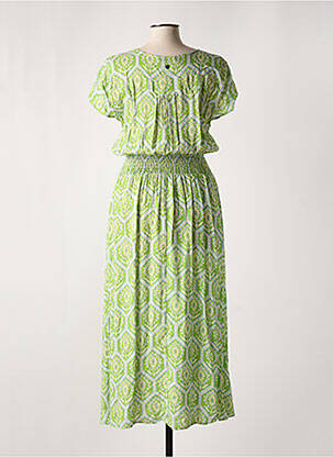 Robe longue imprimé fleurs manches courtes vert IMPAQT femme