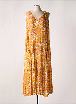 Robe longue imprimé fleurs sans manche orange ALAIN MURATI femme