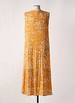 Robe longue imprimé fleurs sans manche orange ALAIN MURATI femme