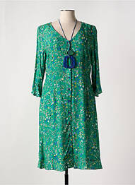 Robe mi-longue imprimé fleurs manches 3/4 vert DIVAS femme