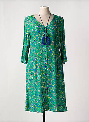 Robe mi-longue manches 3/4 manches 3/4 vert DIVAS femme