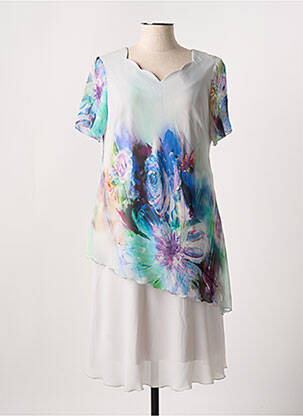 Robe mi-longue imprimé fleurs manches courtes gris JEAN DELFIN femme