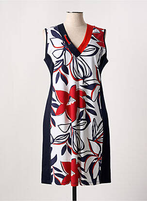 Robe mi-longue imprimé fleurs manches courtes bleu DOLCEZZA femme