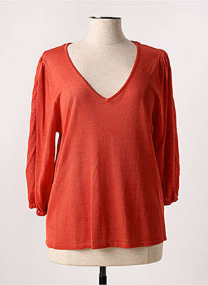 Pull coupe cintrée manches 3/4 orange MARINA V femme