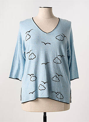 Pull tissage chiné manches 3/4 bleu LEO & UGO femme
