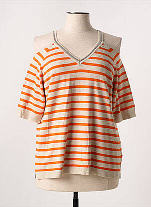 Pull col v manches courtes orange LEO & UGO femme
