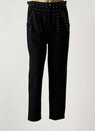 Jeans coupe droite broderie rivets taille haute noir LEO & UGO femme