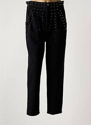 Jeans coupe droite broderie rivets taille haute noir LEO & UGO femme