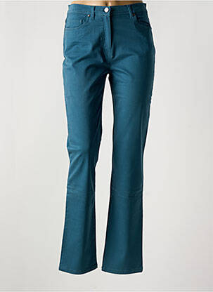Pantalon droit fermeture zippée sous rabat boutonné bleu ANTONELLE femme