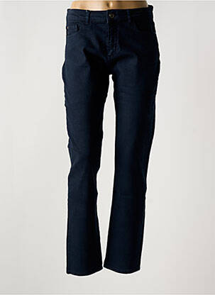 Pantalon droit fermeture zippée sous rabat boutonné bleu DOLCEZZA femme