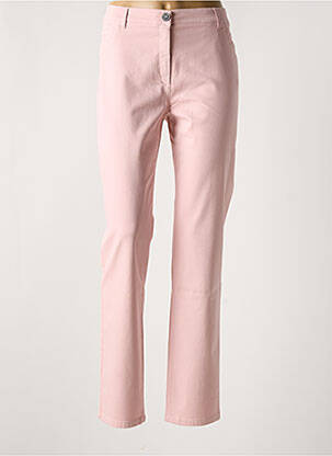 Pantalon droit fermeture zippée sous rabat boutonné rose clair DIVAS femme