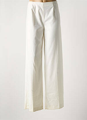 Pantalon large fermeture zip latéral taille haute beige COTTONADE femme