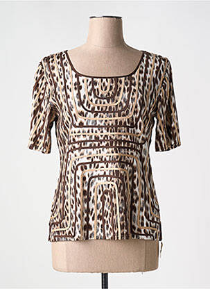 Top col carré manches courtes marron DOUCEL femme