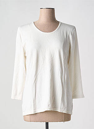 Pull col rond manches 3/4 blanc SIGNATURE femme