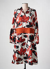 Robe mi-longue imprimé fleurs manches longues orange GREGORY PAT femme