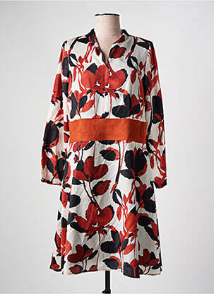 Robe mi-longue imprimé fleurs manches longues orange GREGORY PAT femme