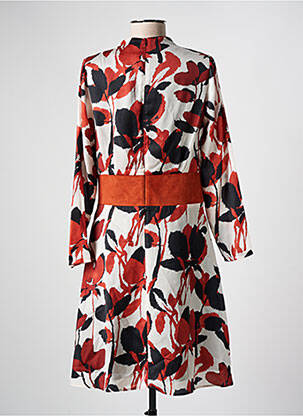 Robe mi-longue imprimé fleurs manches longues orange GREGORY PAT femme