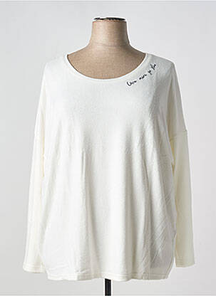 Pull coupe droite manches longues blanc SHEEGO femme