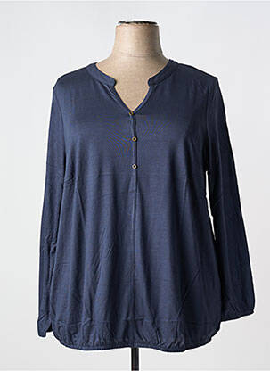 Top col v manches longues bleu SHEEGO femme