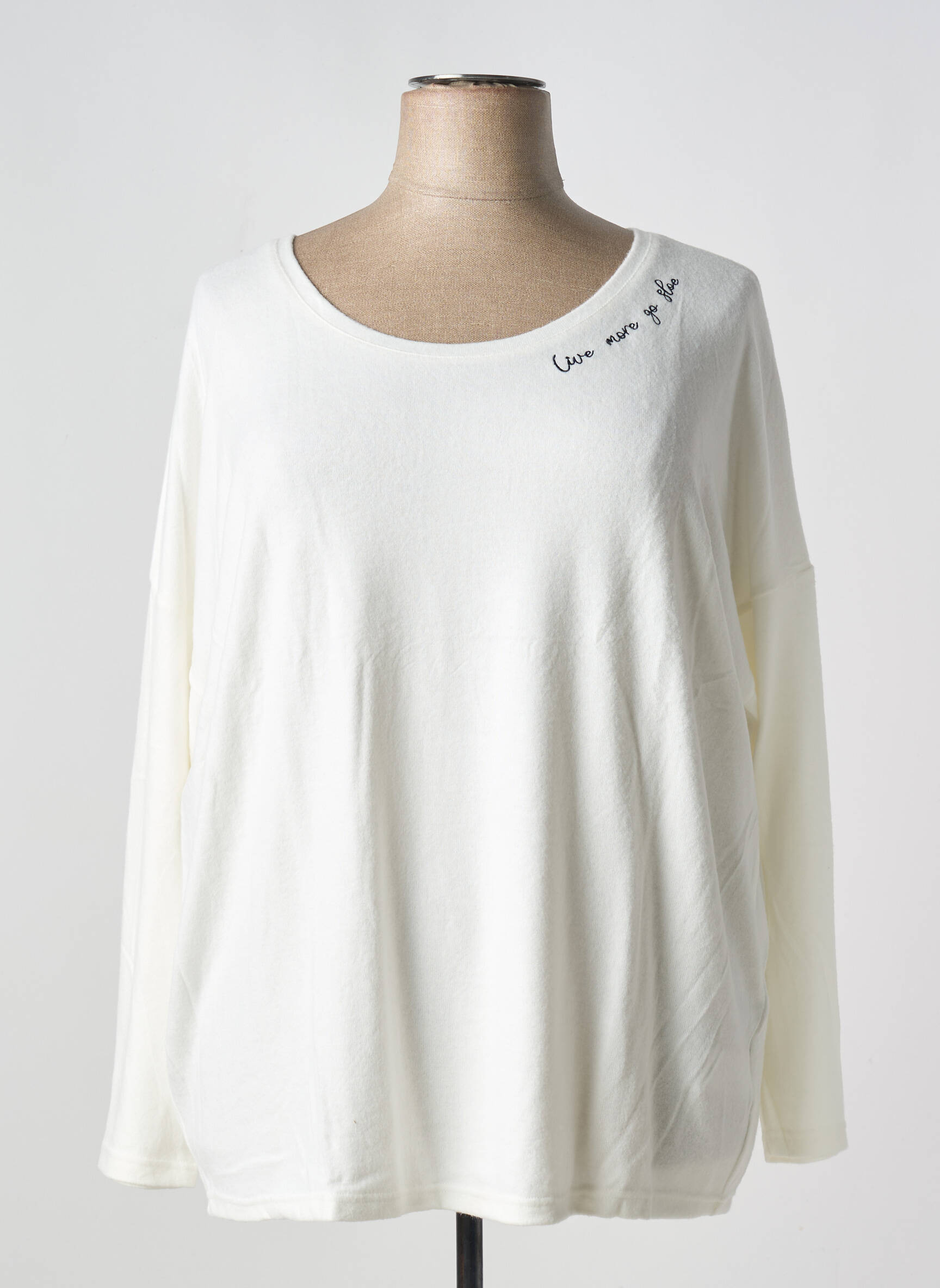 Pull coupe droite manches longues blanc SHEEGO femme