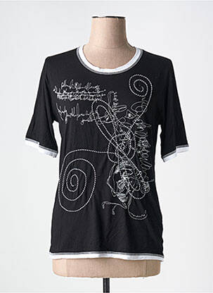 T-shirt imprimé fantaisie manches courtes noir COULEUR D'IVOIRE femme