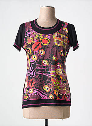 T-shirt imprimé fantaisie manches courtes noir COULEUR D'IVOIRE femme