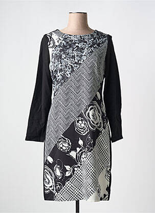 Robe mi-longue imprimé fantaisie manches longues noir MERI & ESCA femme