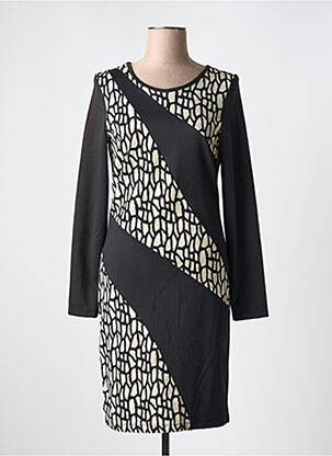 Robe mi-longue imprimé fantaisie manches longues noir POUSSIERE D'ETOLE femme