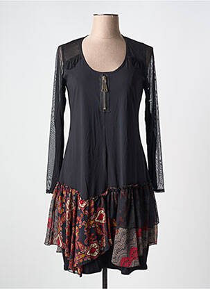 Robe mi-longue manches longues manches longues noir DOUBLE JEU femme