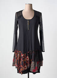 Robe mi-longue manches longues manches longues noir DOUBLE JEU femme