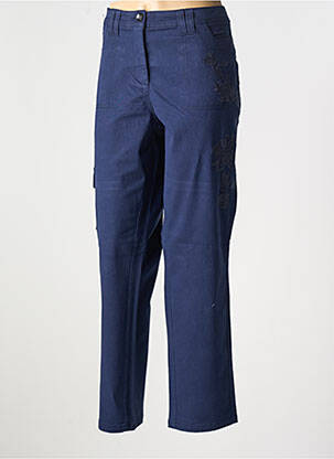 Pantalon droit fermeture zippée sous rabat boutonné bleu SHEEGO femme