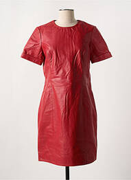 Robe mi-longue fermeture zippée au dos manches courtes rouge PAUL AJAMIAN femme