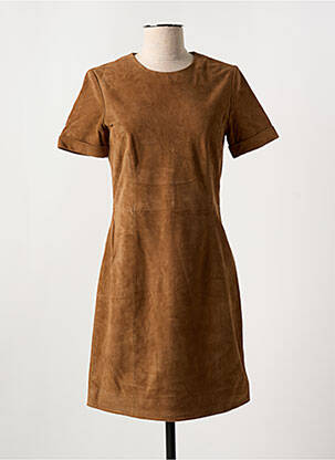 Robe mi-longue fermeture zippée au dos manches courtes marron PAUL AJAMIAN femme