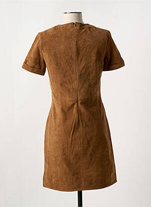 Robe mi-longue fermeture zippée au dos manches courtes marron PAUL AJAMIAN femme