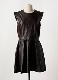 Robe mi-longue fermeture zippée au dos manches courtes marron PAUL AJAMIAN femme