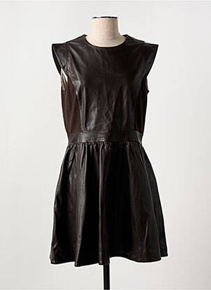 Robe mi-longue fermeture zippée au dos manches courtes marron PAUL AJAMIAN femme