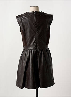 Robe mi-longue fermeture zippée au dos manches courtes marron PAUL AJAMIAN femme