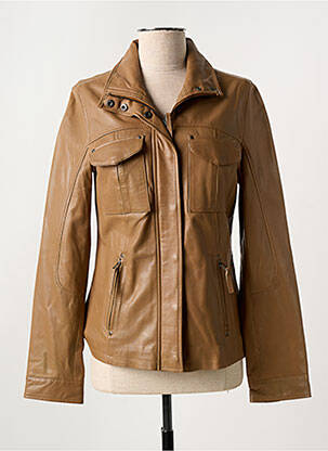 Veste en cuir poches marron PAUL AJAMIAN femme