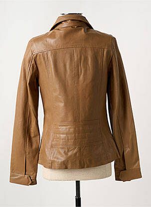 Veste en cuir poches marron PAUL AJAMIAN femme