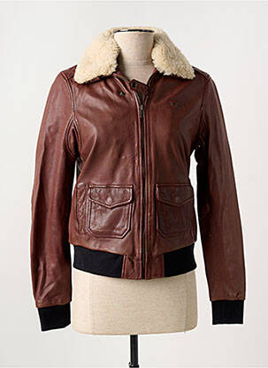 Veste en cuir finition intérieure doublure satiné marron PAUL AJAMIAN femme