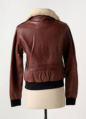 Veste en cuir finition intérieure doublure satiné marron PAUL AJAMIAN femme