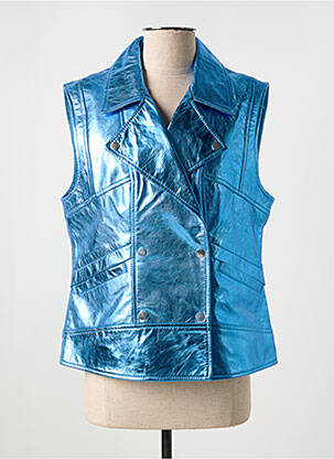 Veste en cuir poches bleu PAUL AJAMIAN femme